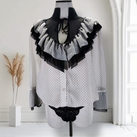 We Are HAH Heavy Necking Bodysuit Size XS White Polka Dot Ruffle Stretch